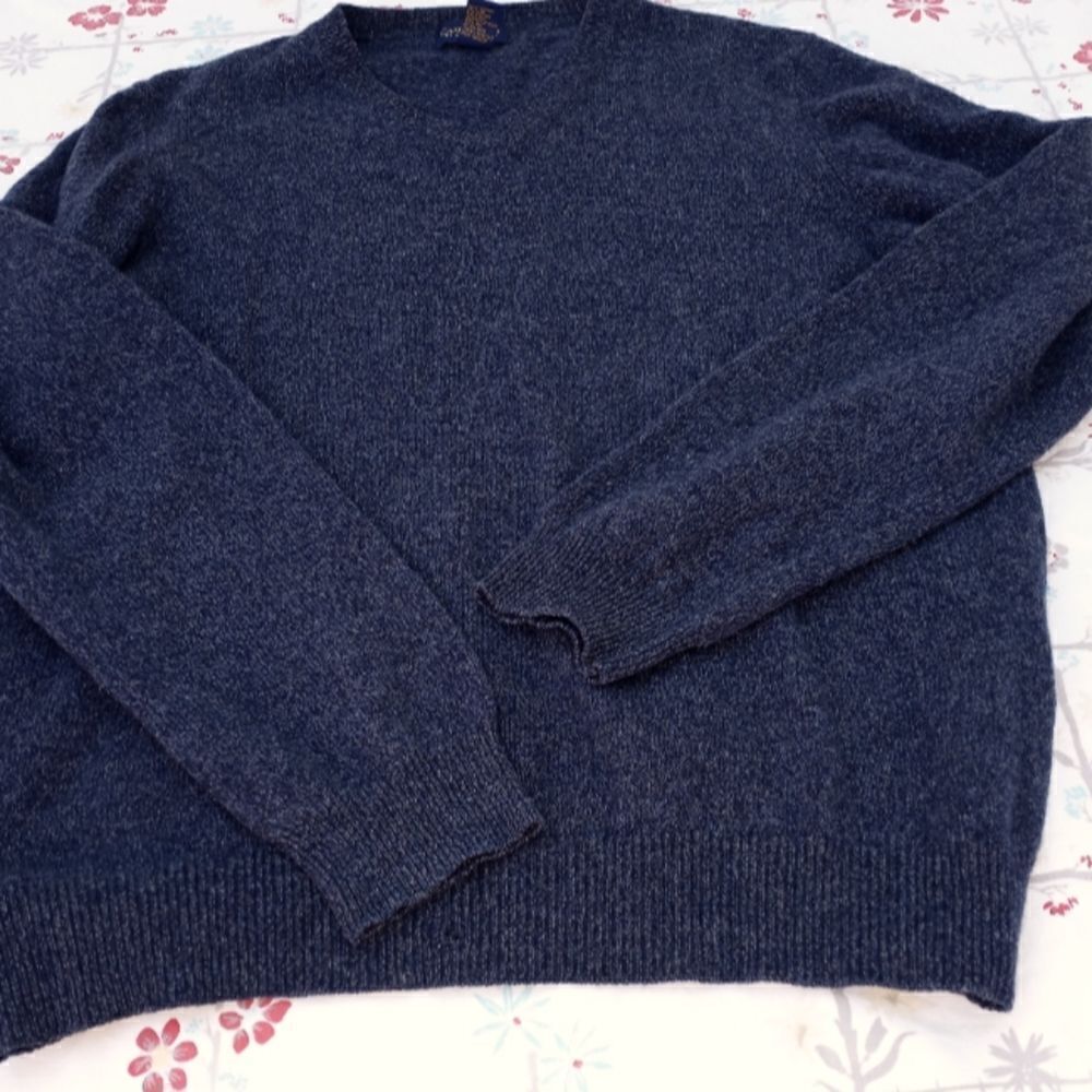 Men's Club Room by Charter Club L 100% Lambswool V Neck Sweater L/S Knitted Navy